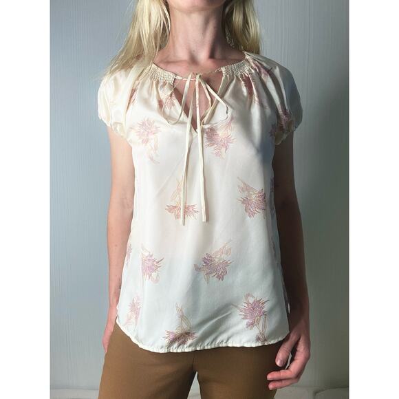 Rebecca Taylor Tops - REBECCA TAYLOR Nora Silk Cap Sleeve Cream and Pink Floral Top US XSMALL